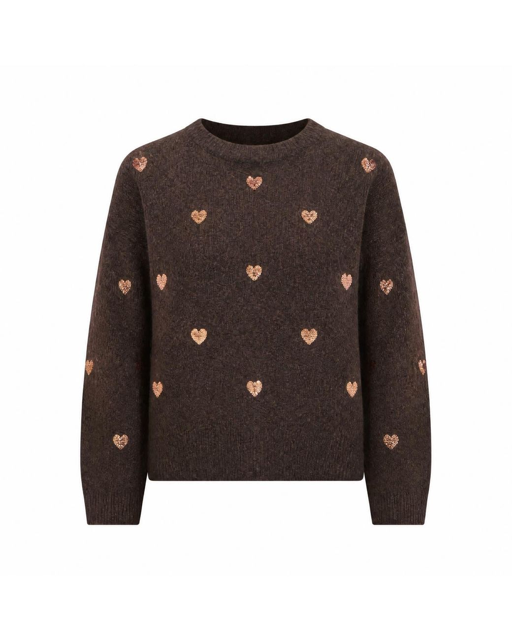 Yumi' Brown Sequin Heart Relaxed Jumper