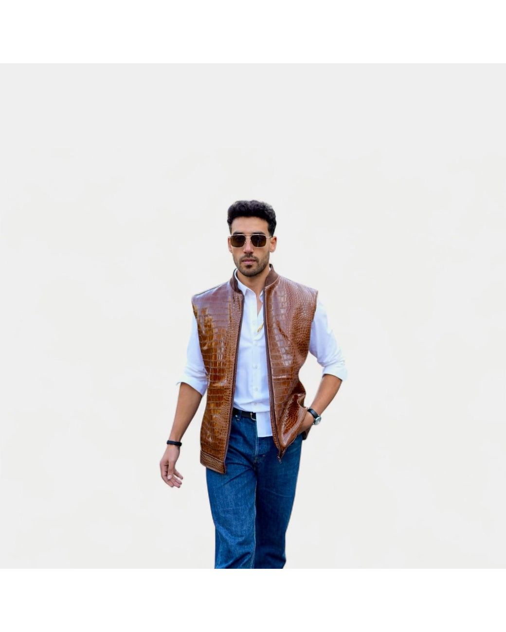 Jpo Brown Koch House Vegan Reptilian Leather Gilet for men