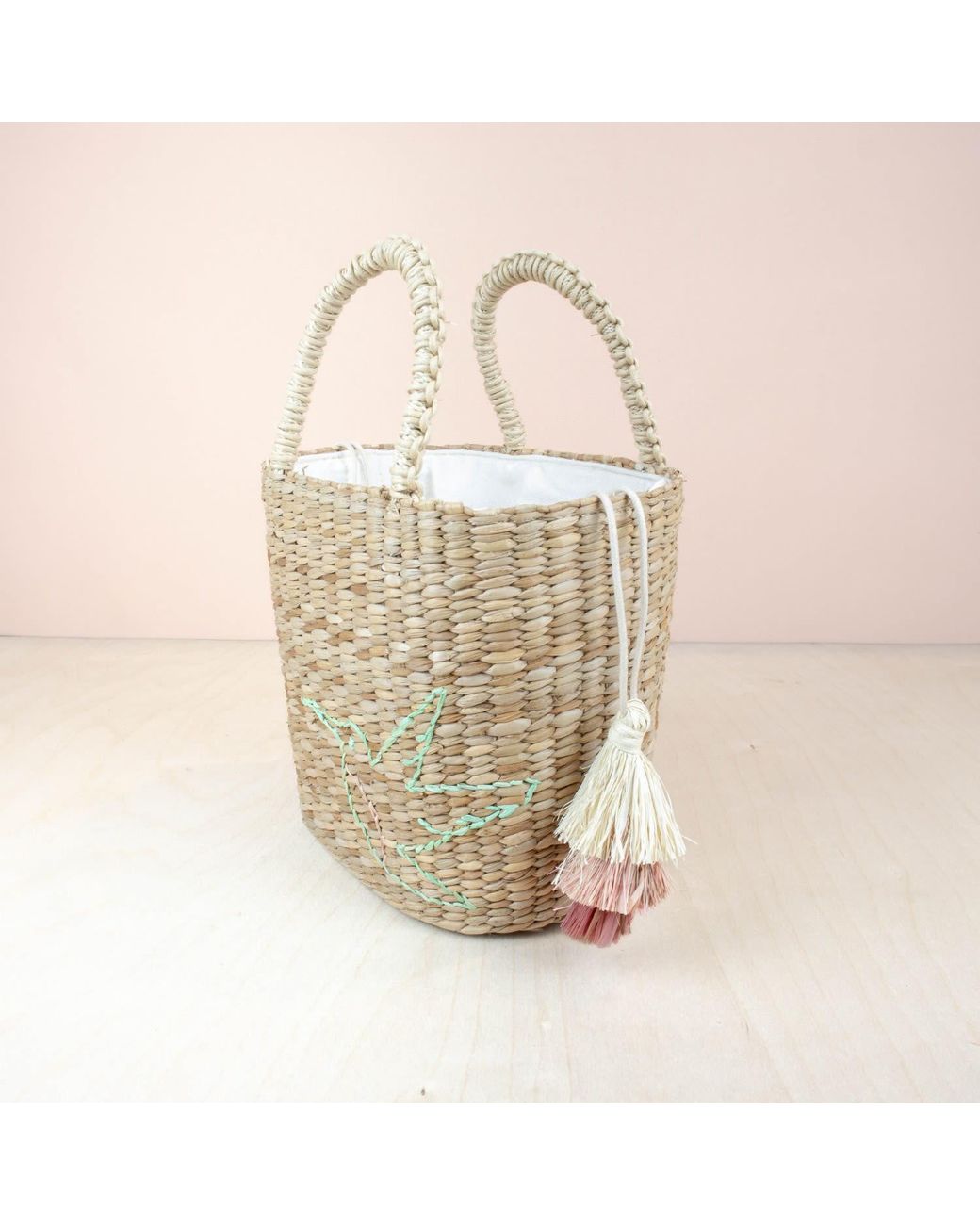 LIKHÂ Natural Mini Tote Bag With Embroidered Hummingbird