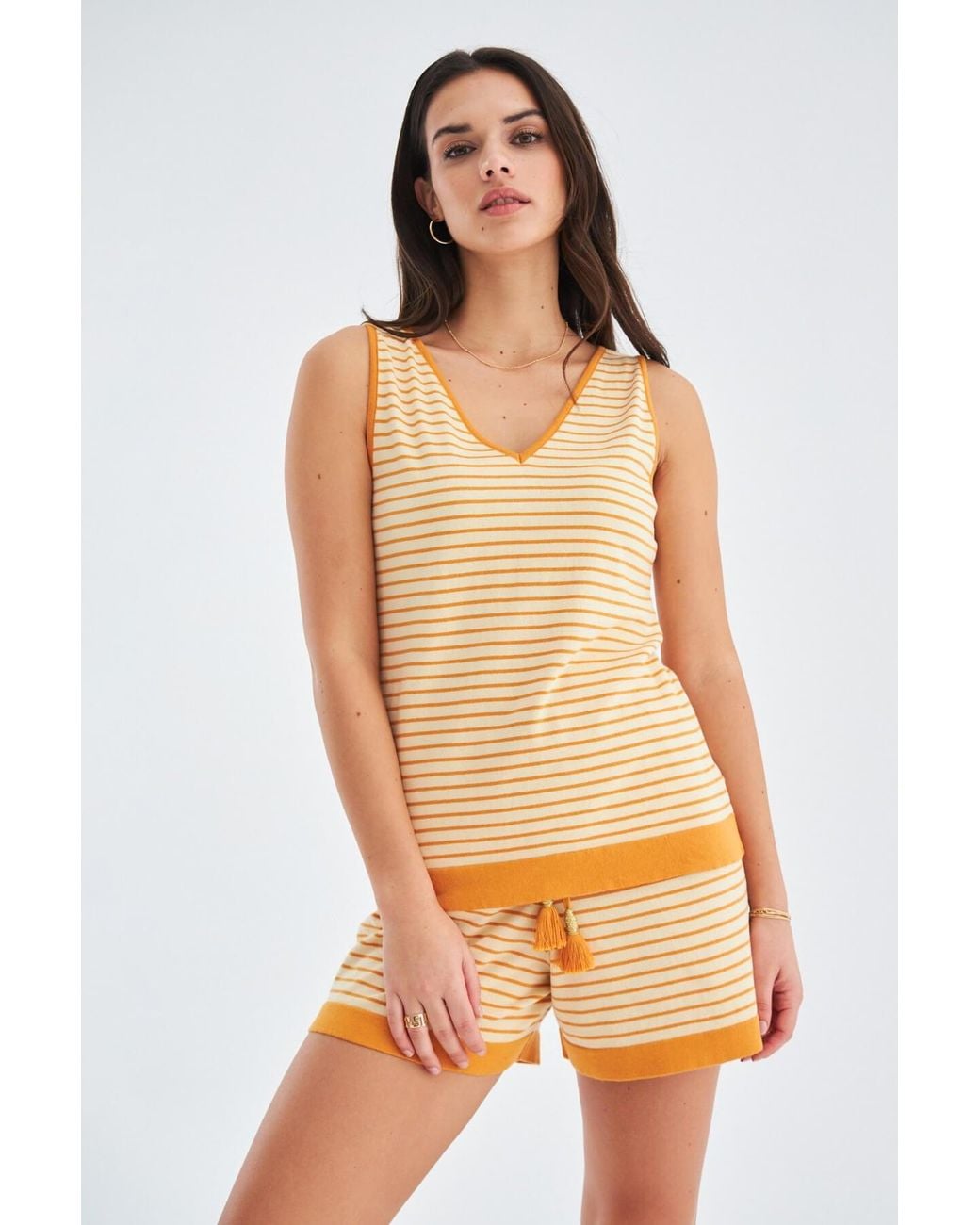 Peraluna Natural Paru Knitted Sleeveless Top & Shorts Matching Set