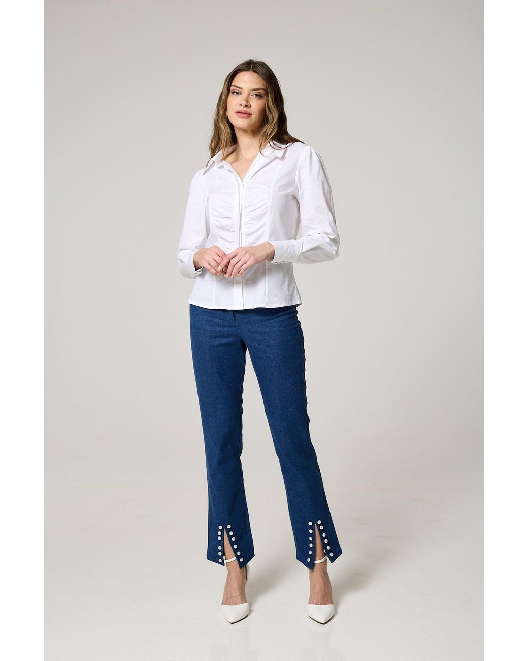 K-Win London White Classic Ruched Shirt