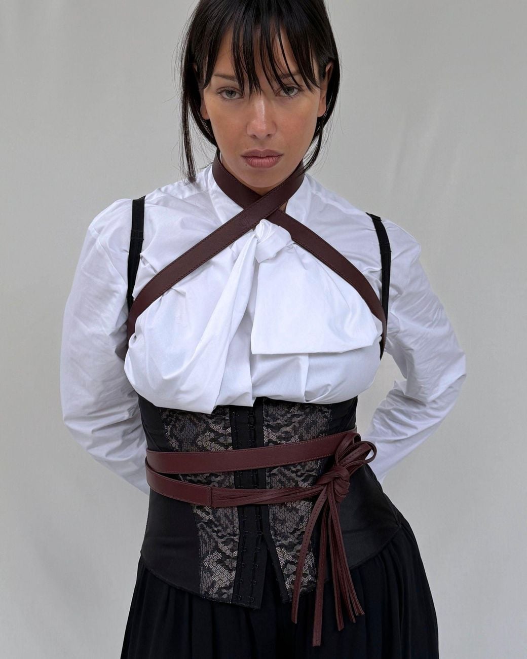 GYUNIA Black Eva Harness Belt Burgundy Leather
