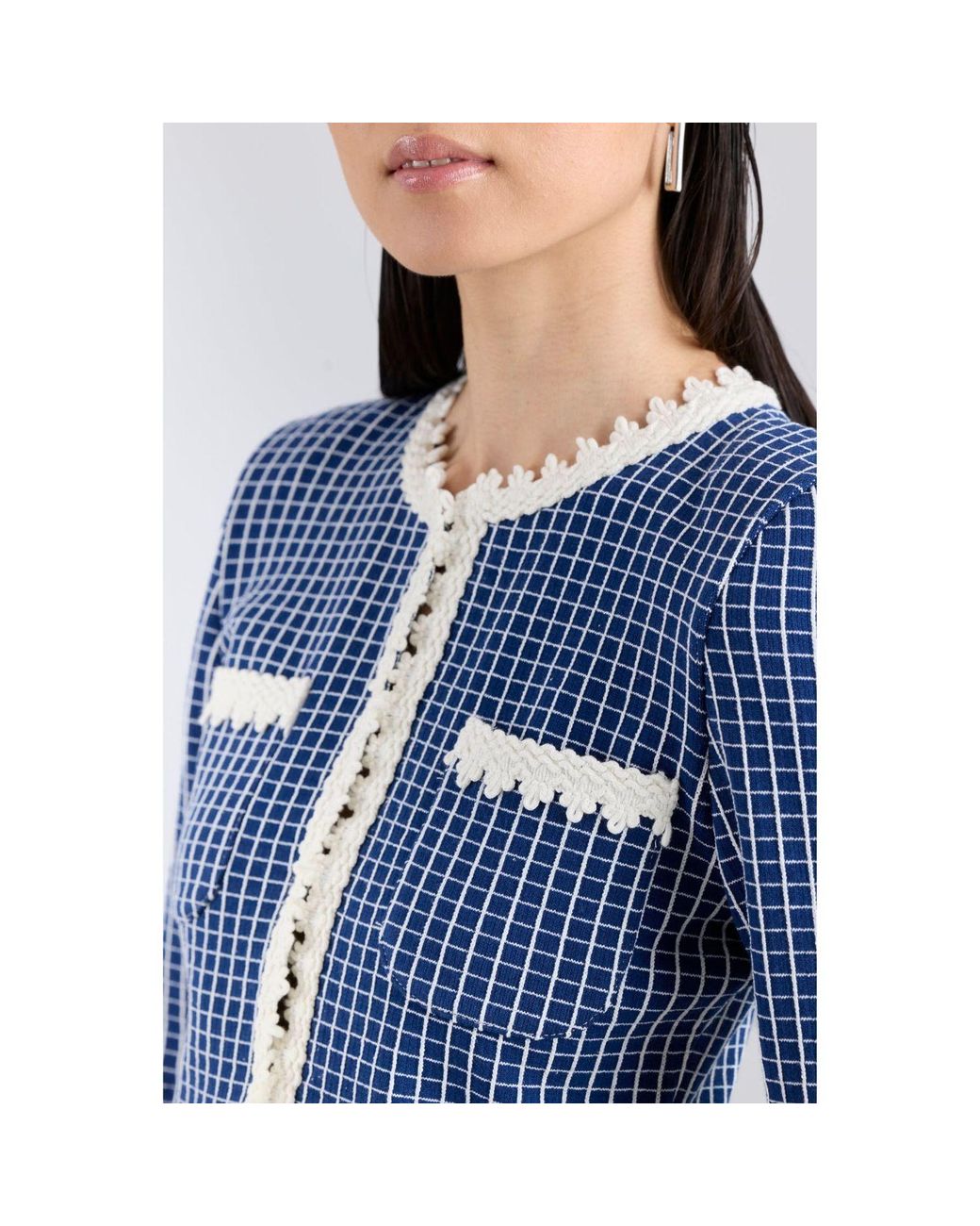 The Extreme Collection Blue Knit Jacket With Scalloped Finishes