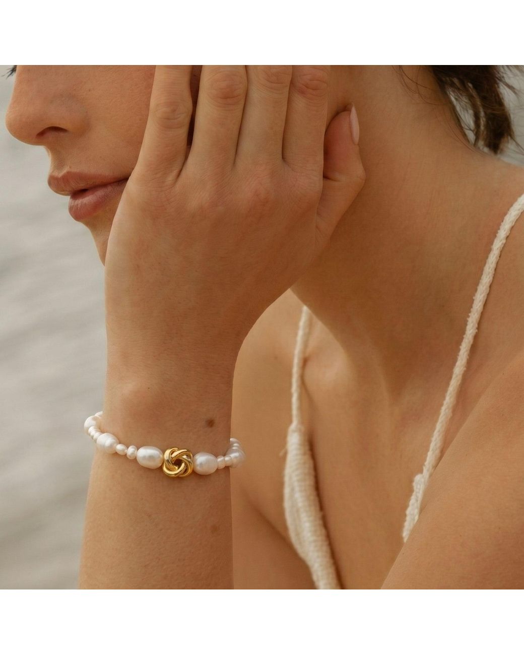 With Love Darling Metallic Knot Pearl Bracelet