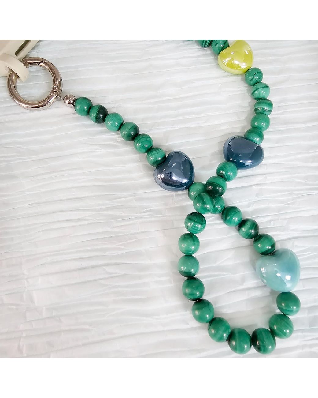 Farra Green Malachite With And Ceramic Hearts Phone Charm