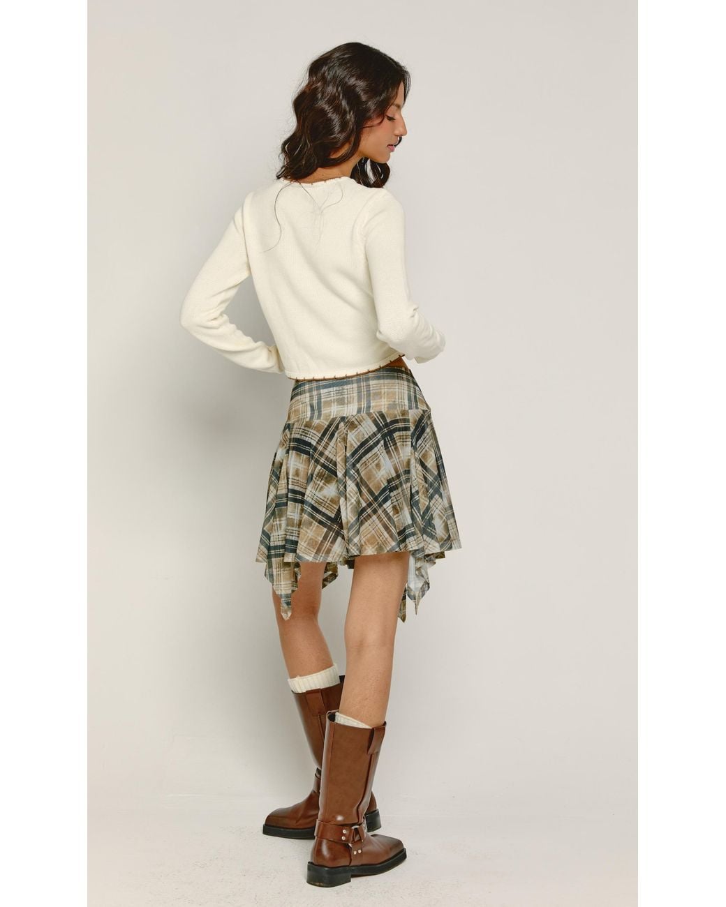Another Girl Green Handkerchief Distressed Check Skirt