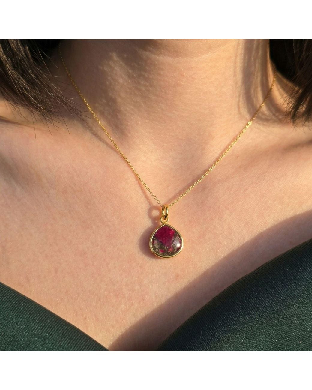 Sophelia Pink Vermeil Plated Natural Garnet January Birthstone Necklace