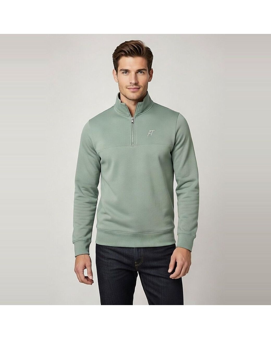 Foster Taylor Green Sweat Qtr Zip Mock Neck for men