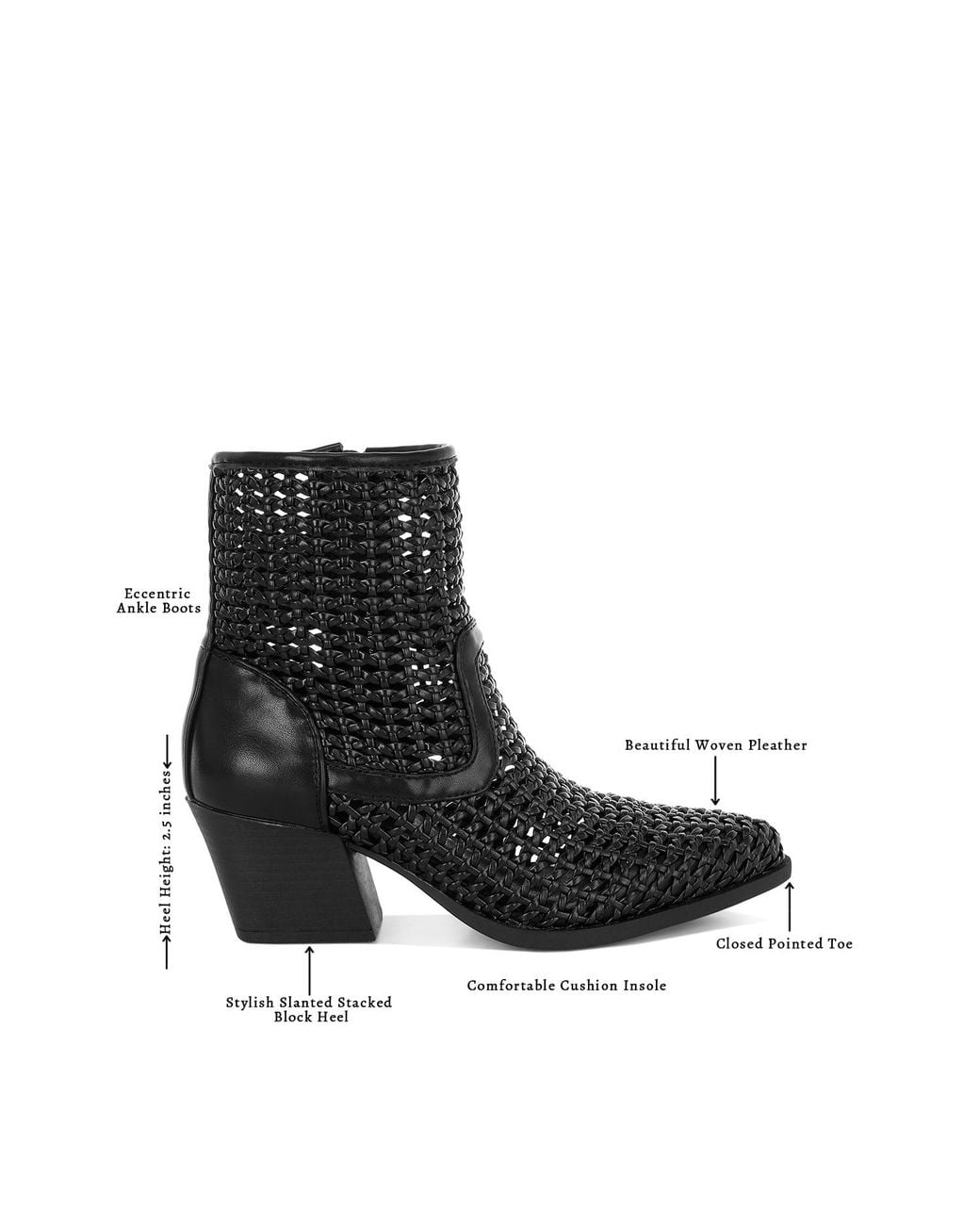 Rag & Co Black Artisole Woven Pleather Block Heel Boots