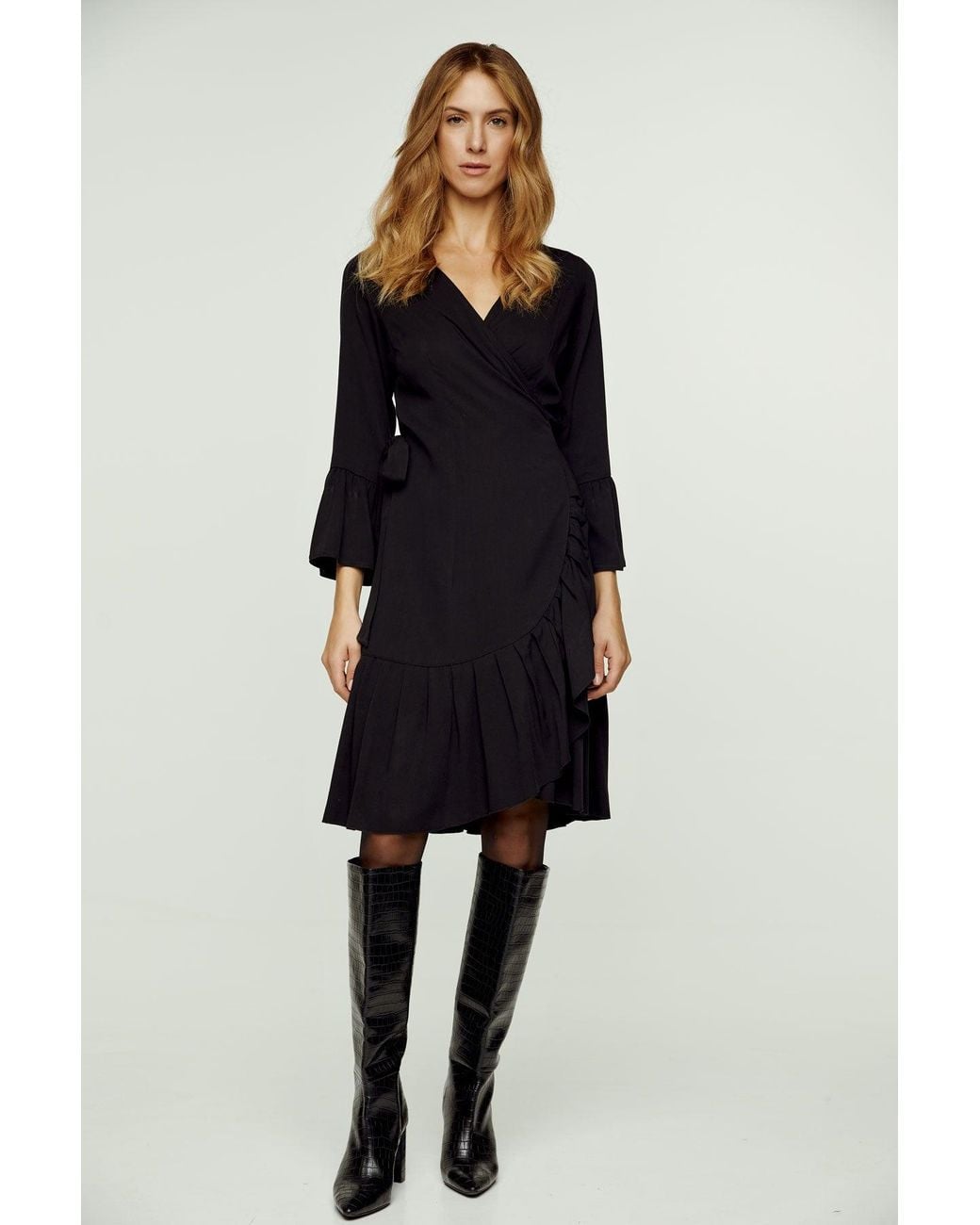 Conquista Blue Wrap Dress Viscose With Bell Sleeves