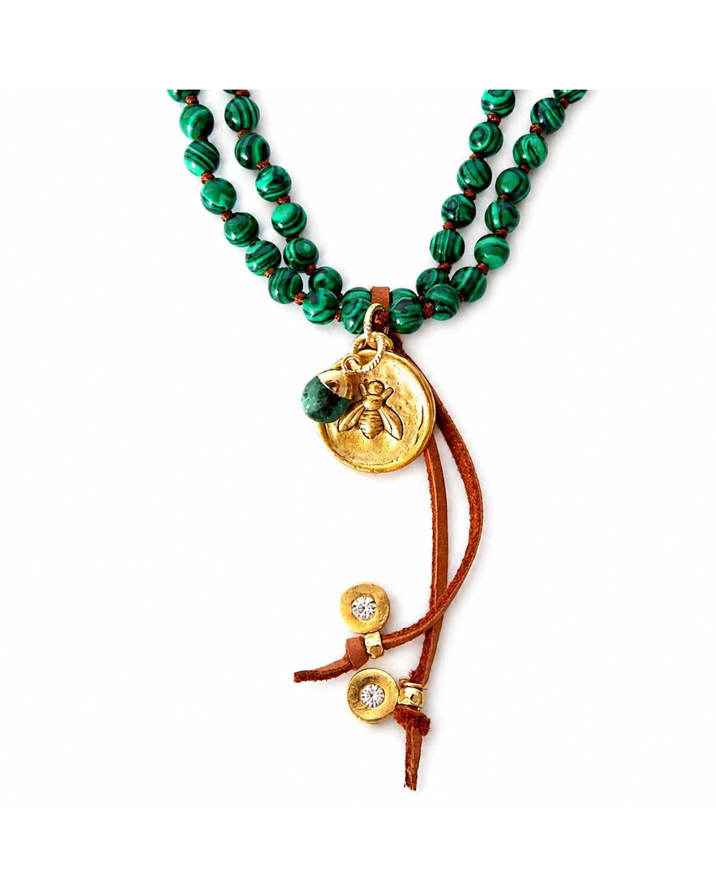 Persia Dona Jewelry Green Bee Coin X Malachite Necklace