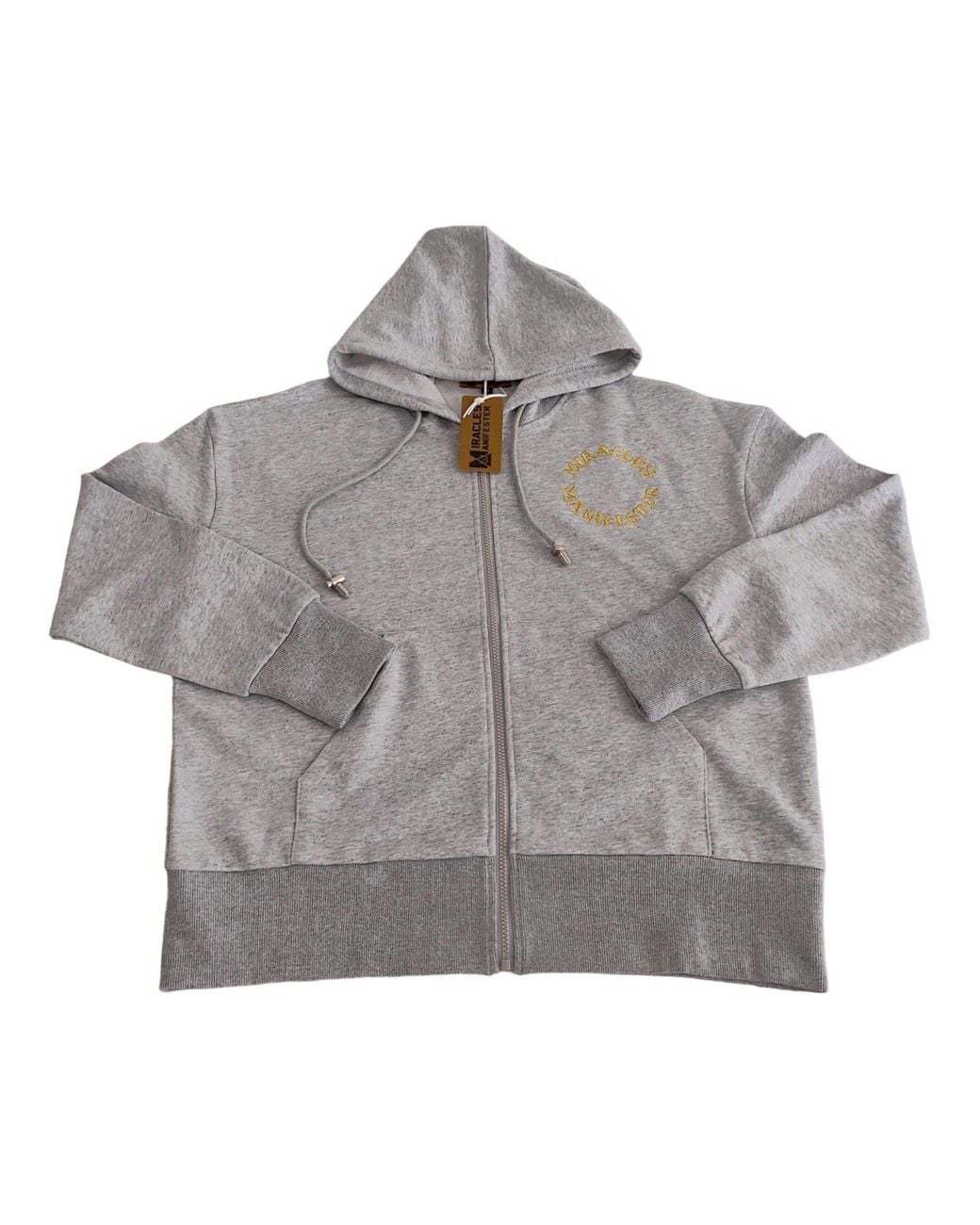 Miracles Manifester Gray Embroidered Zip Hoodie
