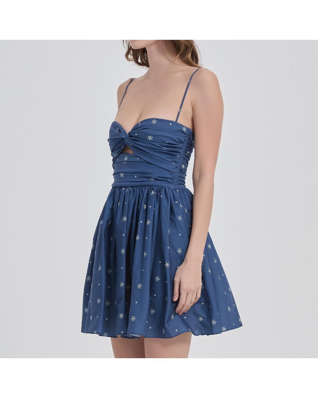 NUAJE NUAJE Blue Reverie Twist Front Ruched Cotton Mini Dress