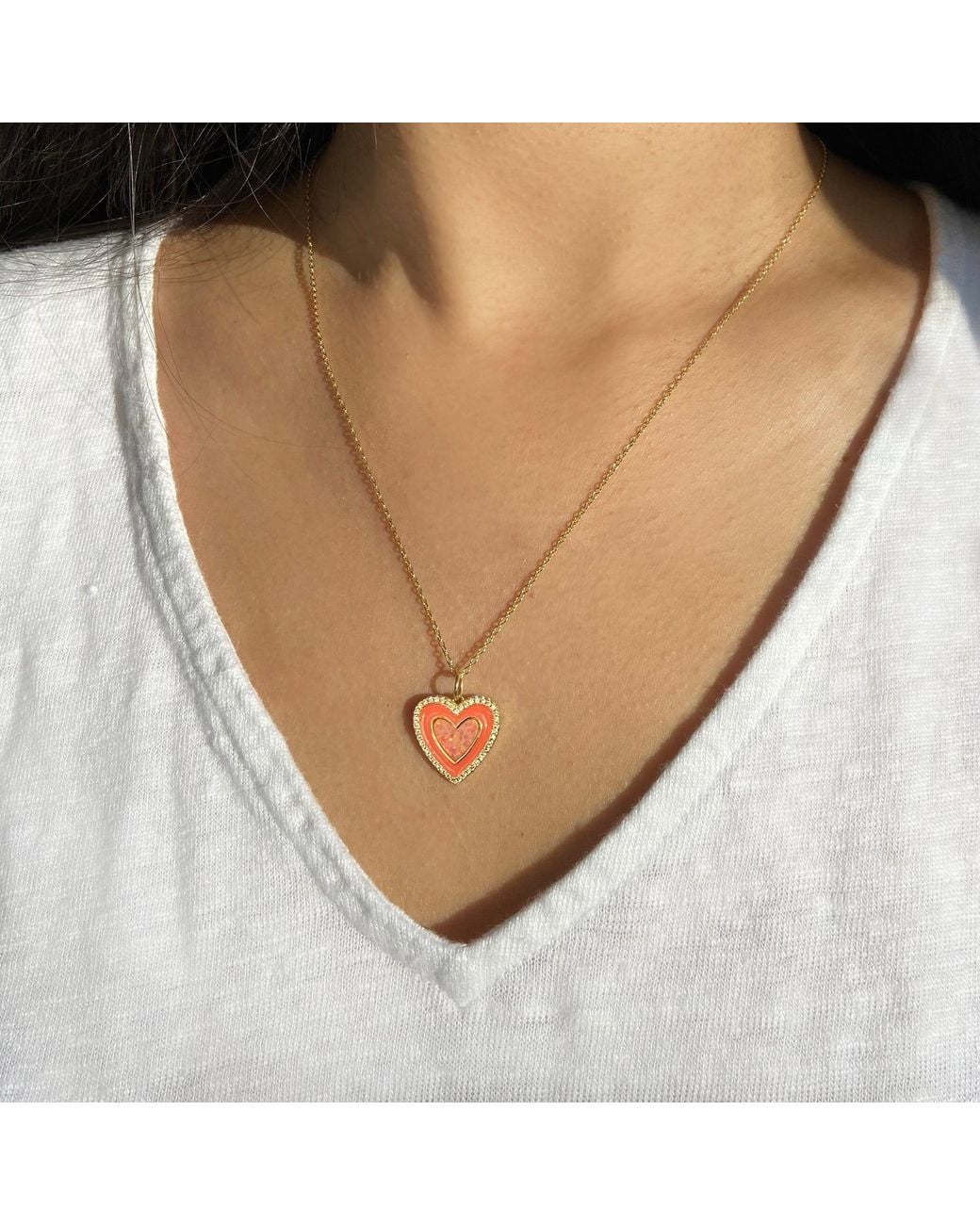 KAMARIA Pink Two Tone Heart Necklace