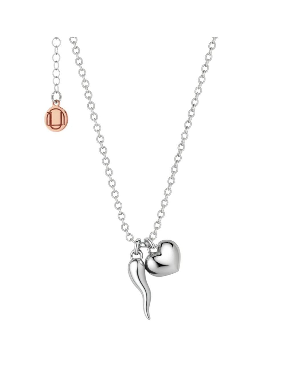 Unaloe Metallic Sterling Cornicello Necklace With Heart Charm – Italian Handmade Good Luck Symbol, Elegant Gift For Her