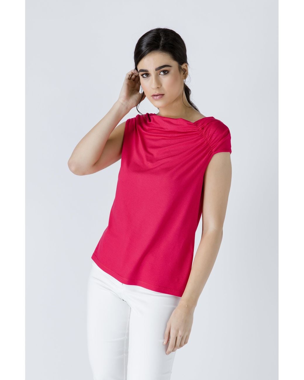 Conquista Red Draped Shoulder Top