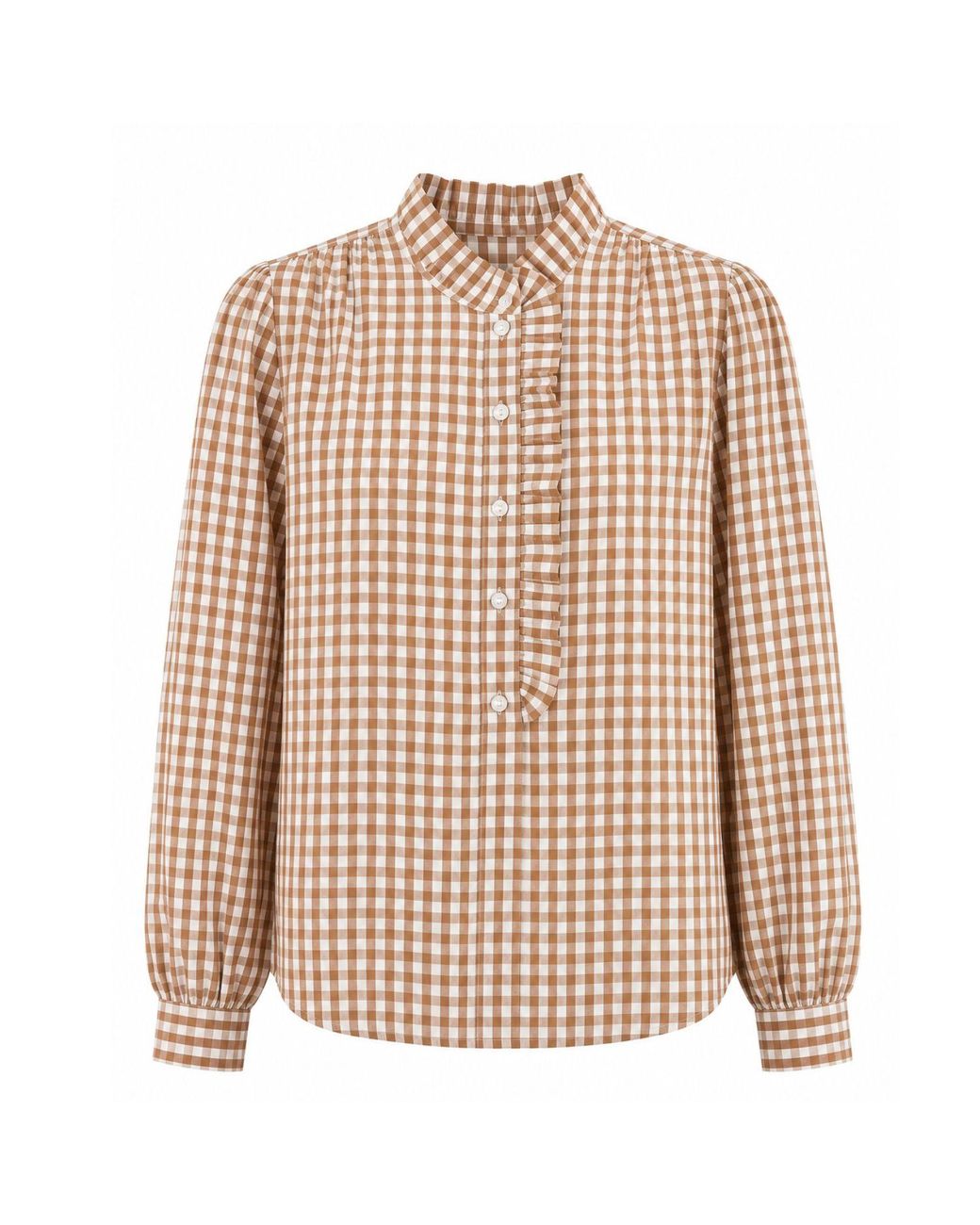 Luella Fashion Multicolor Neutrals Braemar Cotton Blouse Stone Gingham Pattern