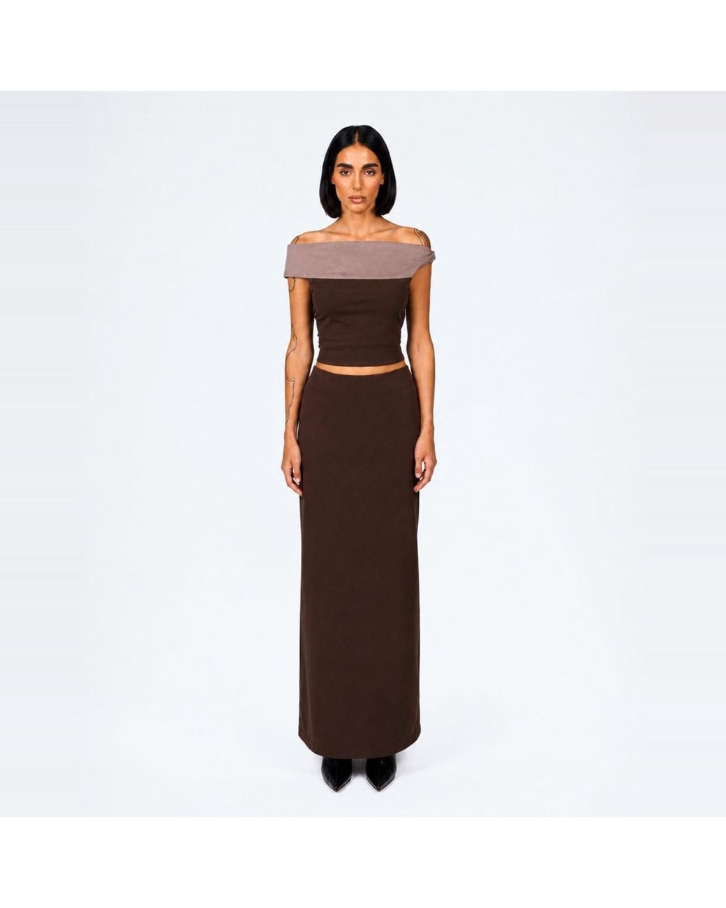 Elamins Brown Maxi Skirt Charcoal