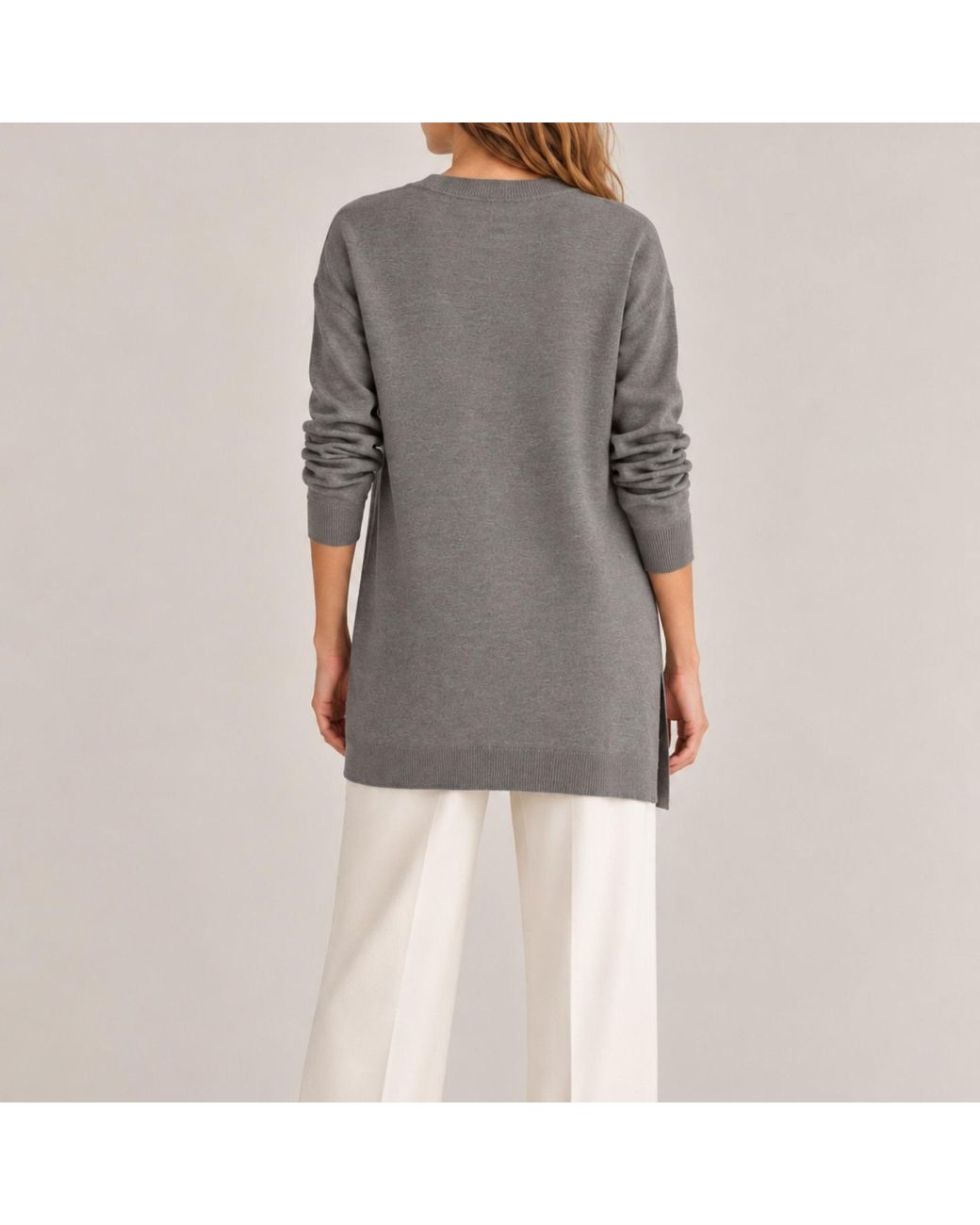Nuvv Collection Gray Asymmetric Merino Wool Sweater – Premium Italian Yarn Design