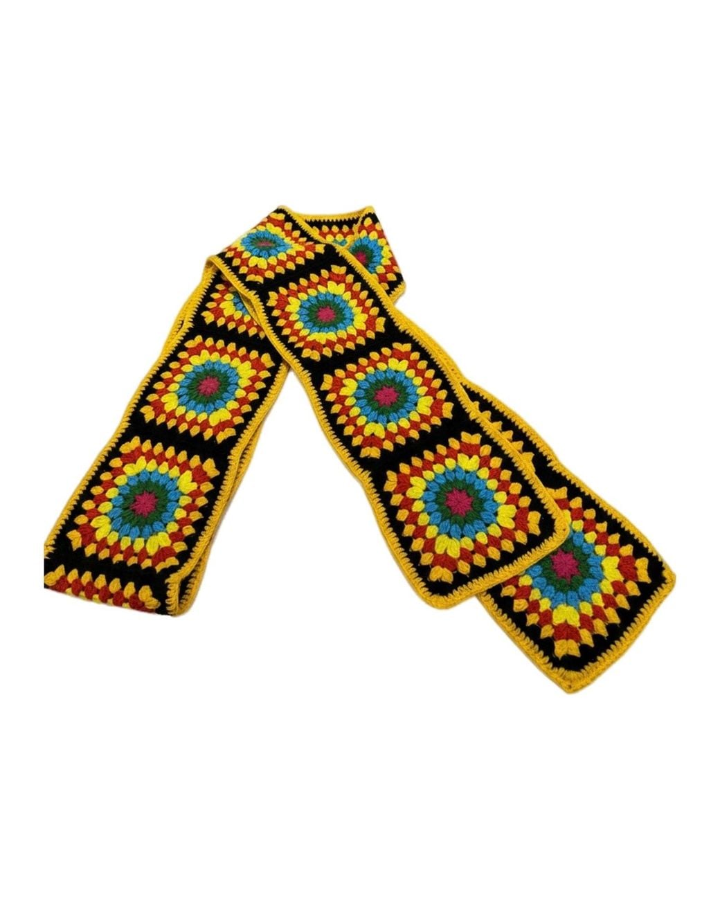Ana Chic Yellow Sunburst Granny Square Handmade Crochet Scarf