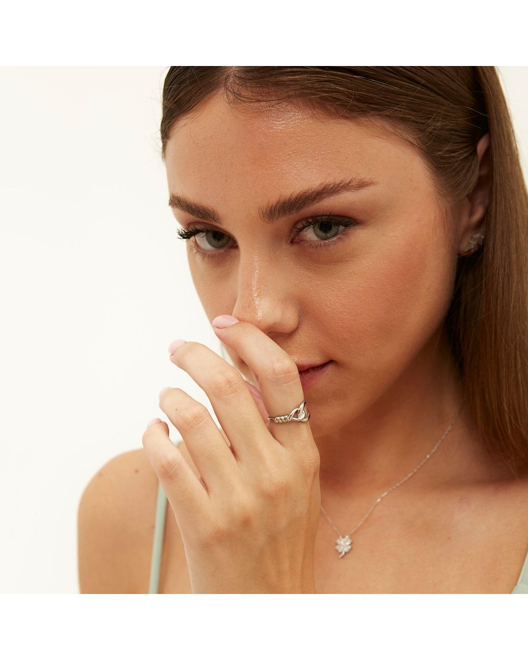 Spero London White Knotted Circles Sterling Adjustable Ring