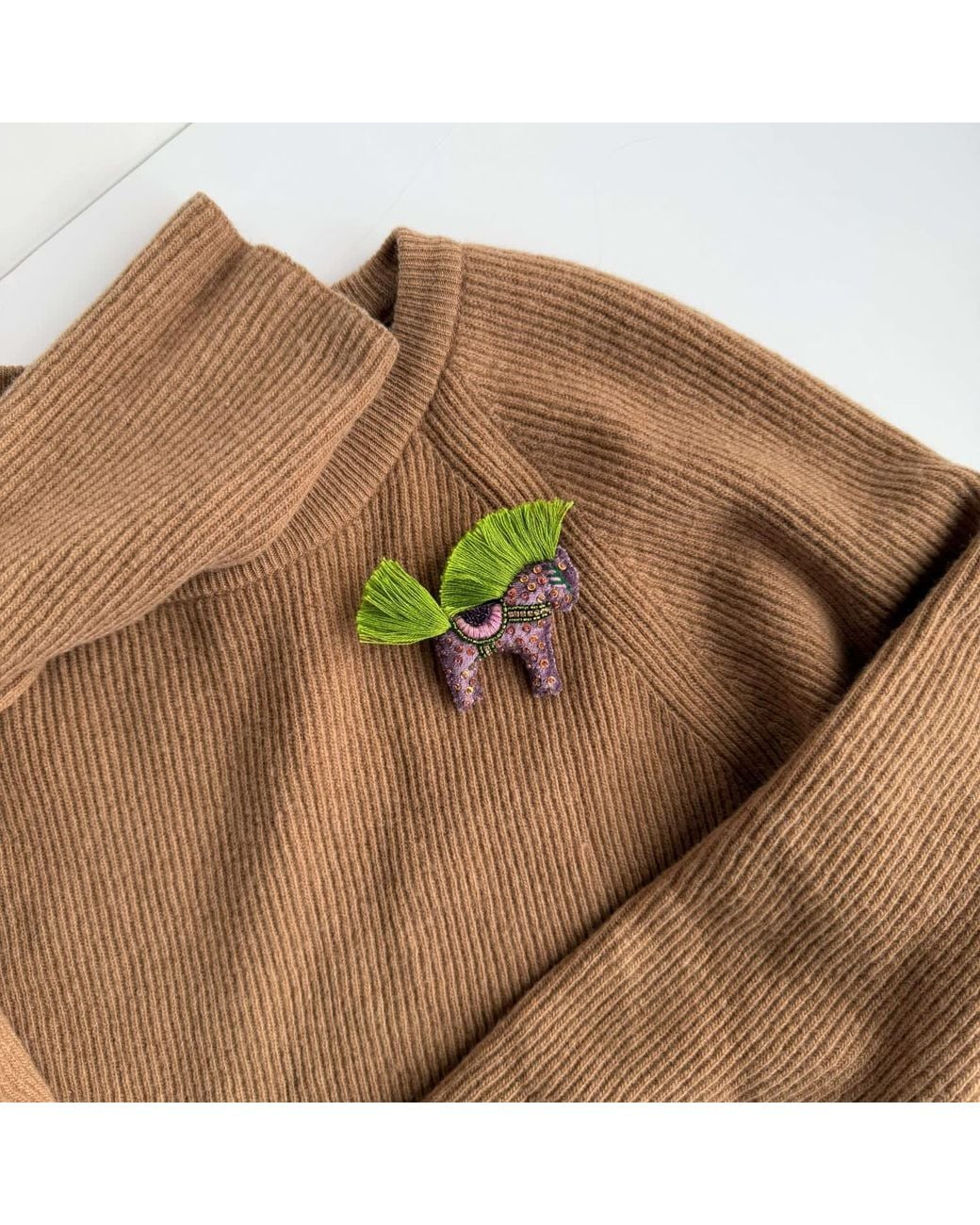 VETKA Green Neutrals Handmade Horse Brooch-Forest