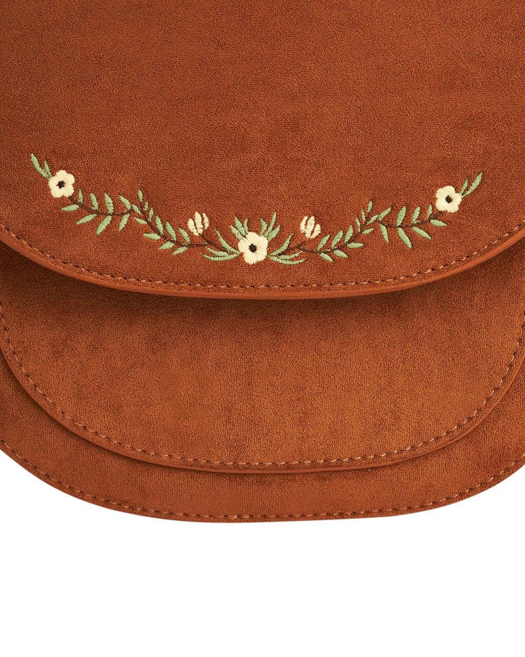 Fable England Brown Tan Floral Faux Suede Embroidered Saddle Bag
