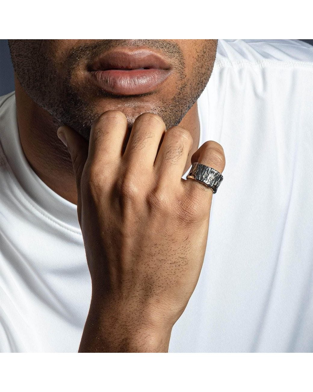 German Kabirski Metallic Veldt Oxidized Ring With Organic Wrinkled Texture for men