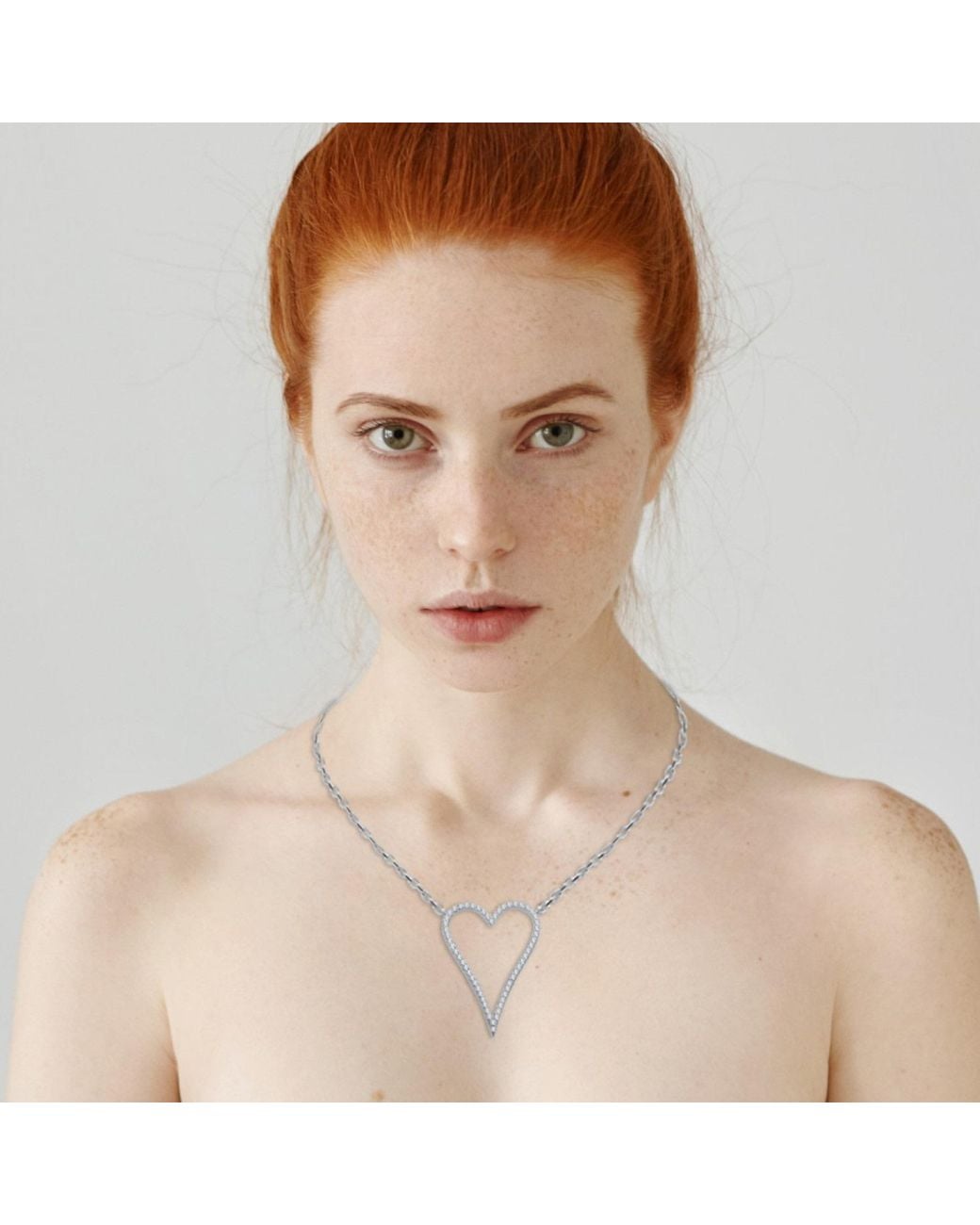 Genevive Jewelry Metallic Rachel Glauber Plated With Cubic Zirconia Elongated Open Heart Halo Pendant Necklace
