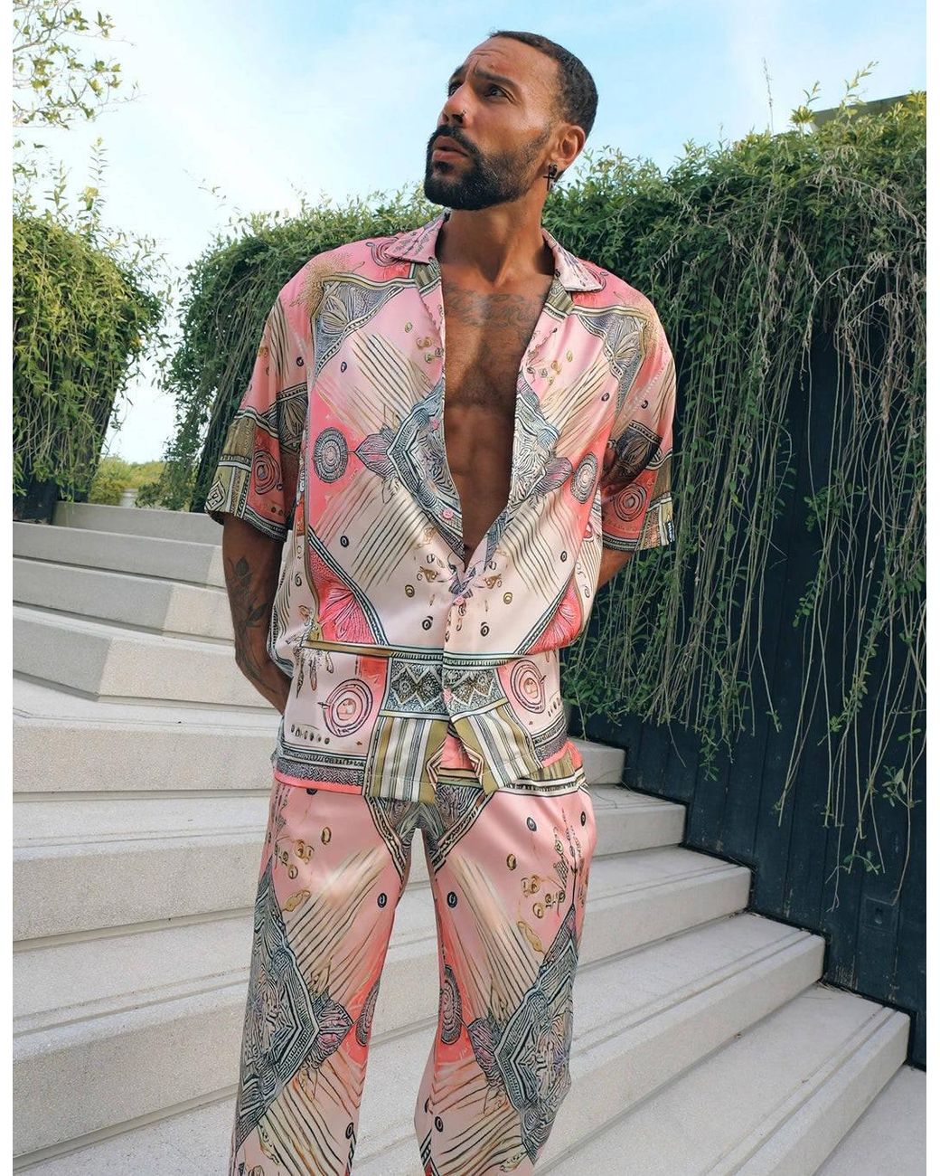 Hustle Pink Scar City Satin-Shirt for men