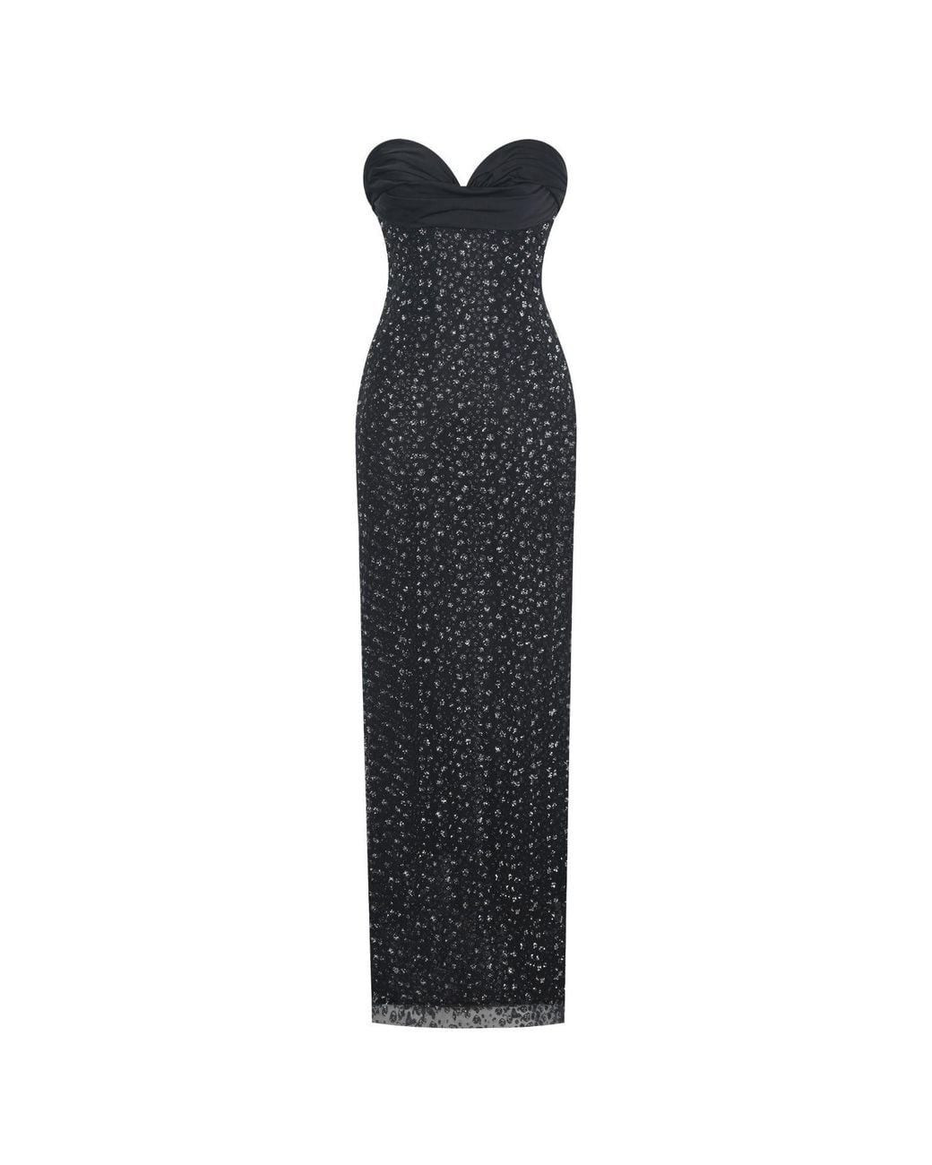 Miss Circle New York Black Preslie Satin & Crystal Mesh Sheath Maxi Dress