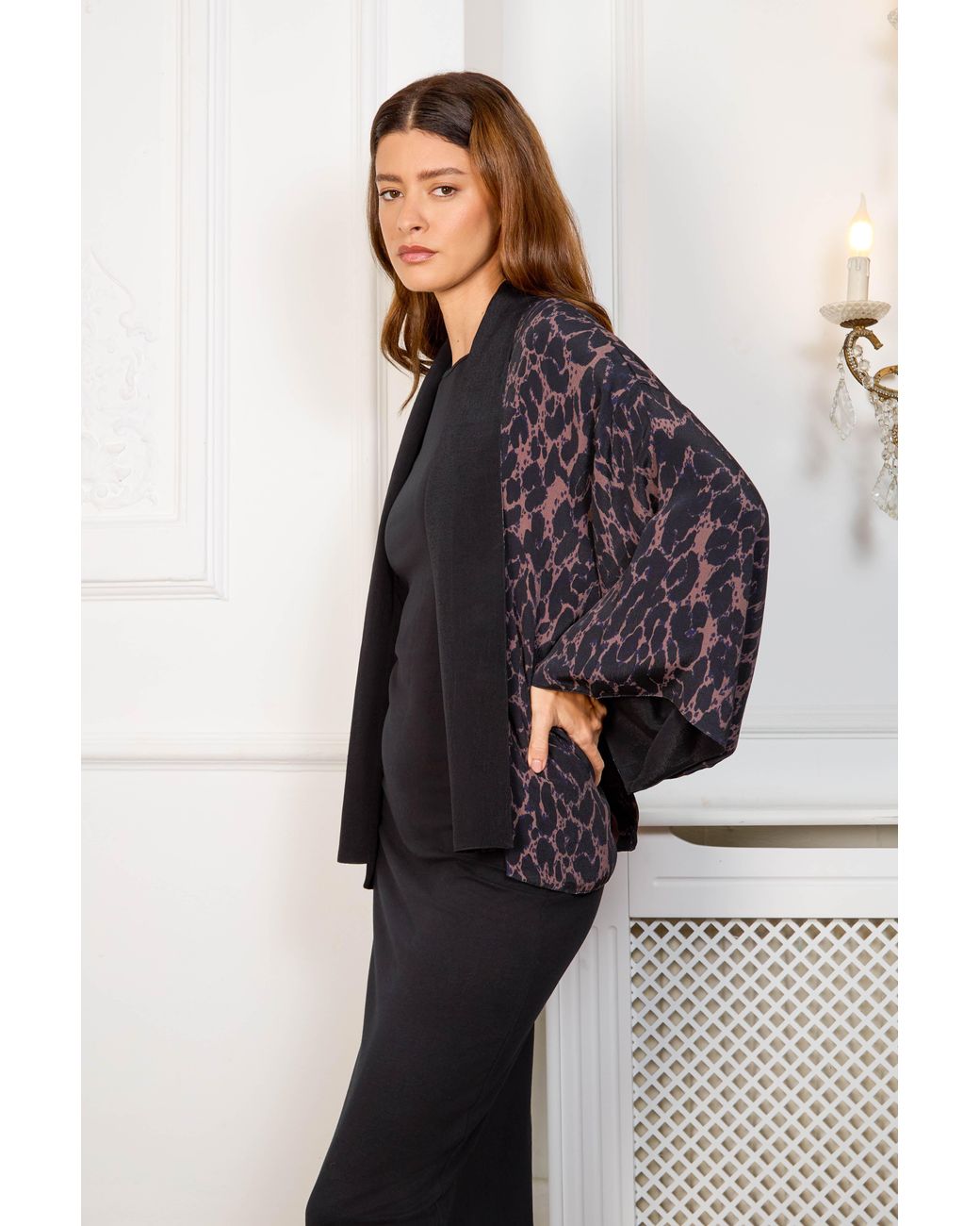 Artemis Muse Black Leopard Print & Reversible Kimono