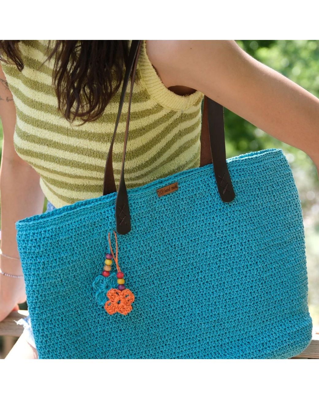 Springmoonatelier Blue Handcrafted Raffia Bag On Clouds