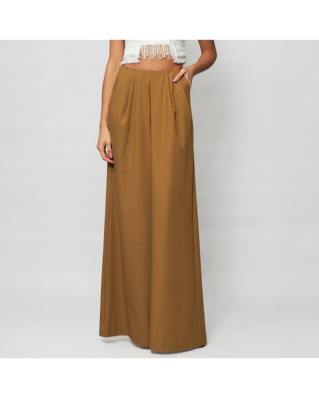 Solgo Atelier Natural Stelis Full Length Extra Wide Leg Pant With Fan-Out Stylized Front Pleats