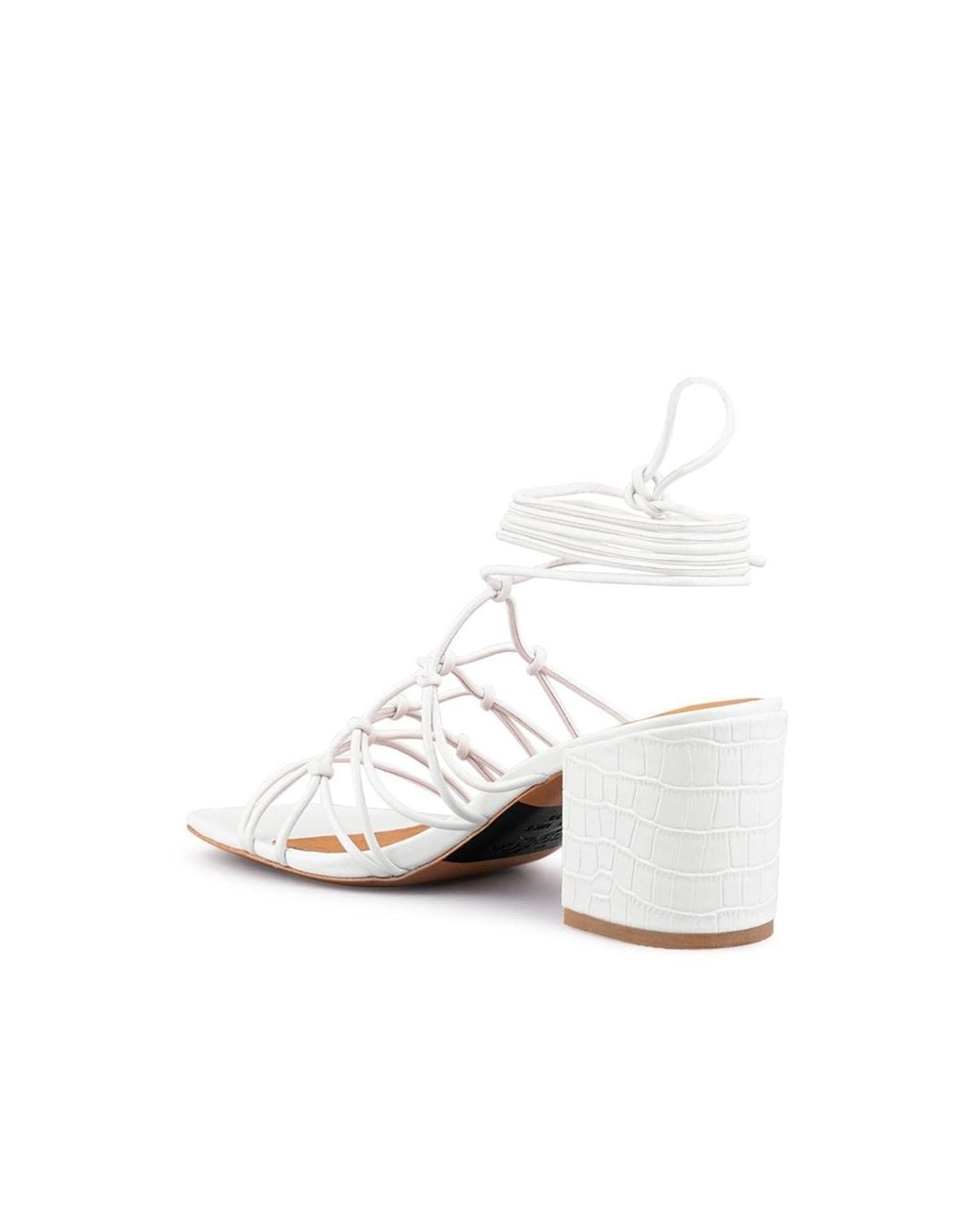 Rag & Co White Fonda Croc Patterned Handcrafted Lace Up Sandal