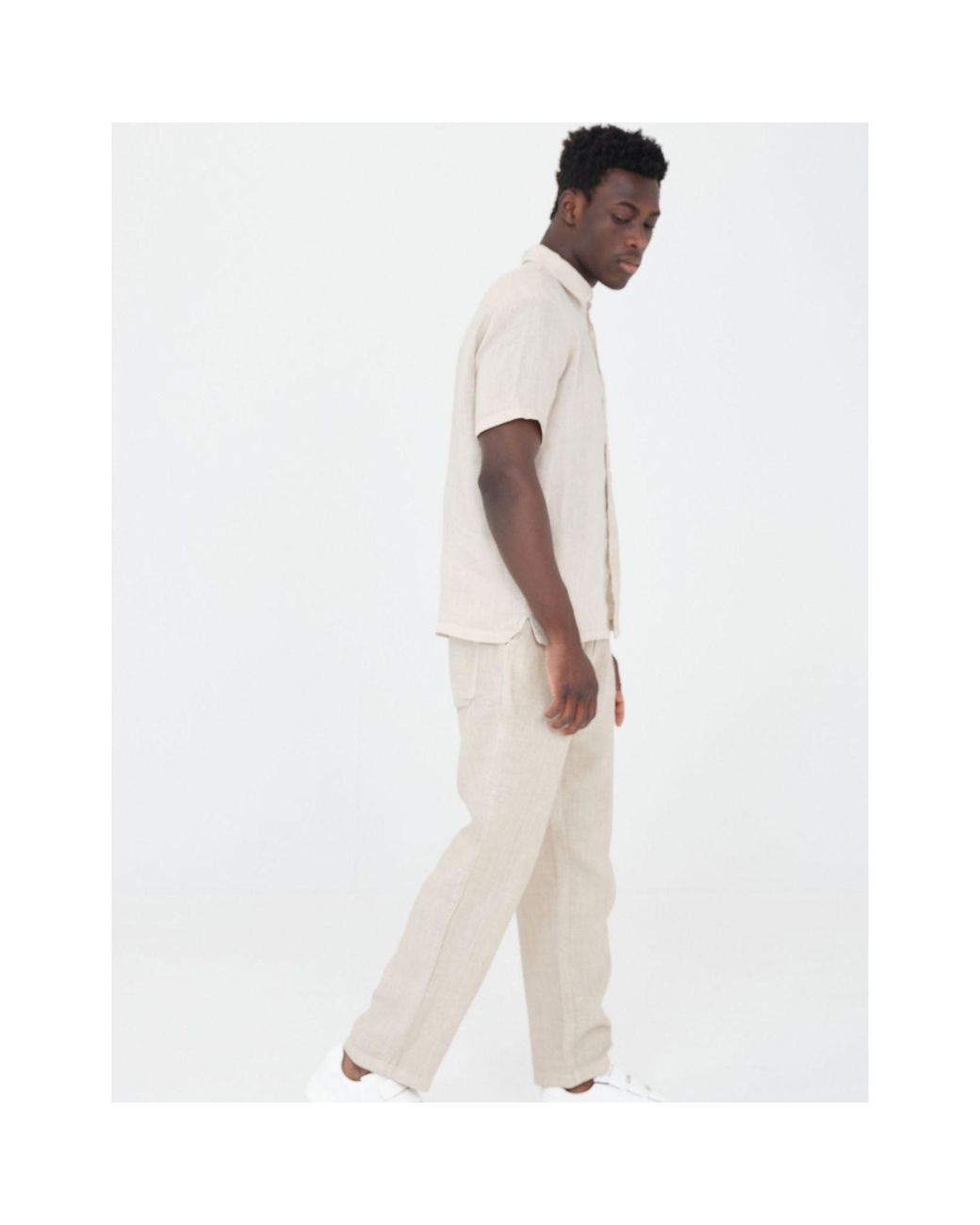 Haris Cotton Natural Neutrals Linen Pants With Elastic Waistband And Back Pockets Beach Sand for men
