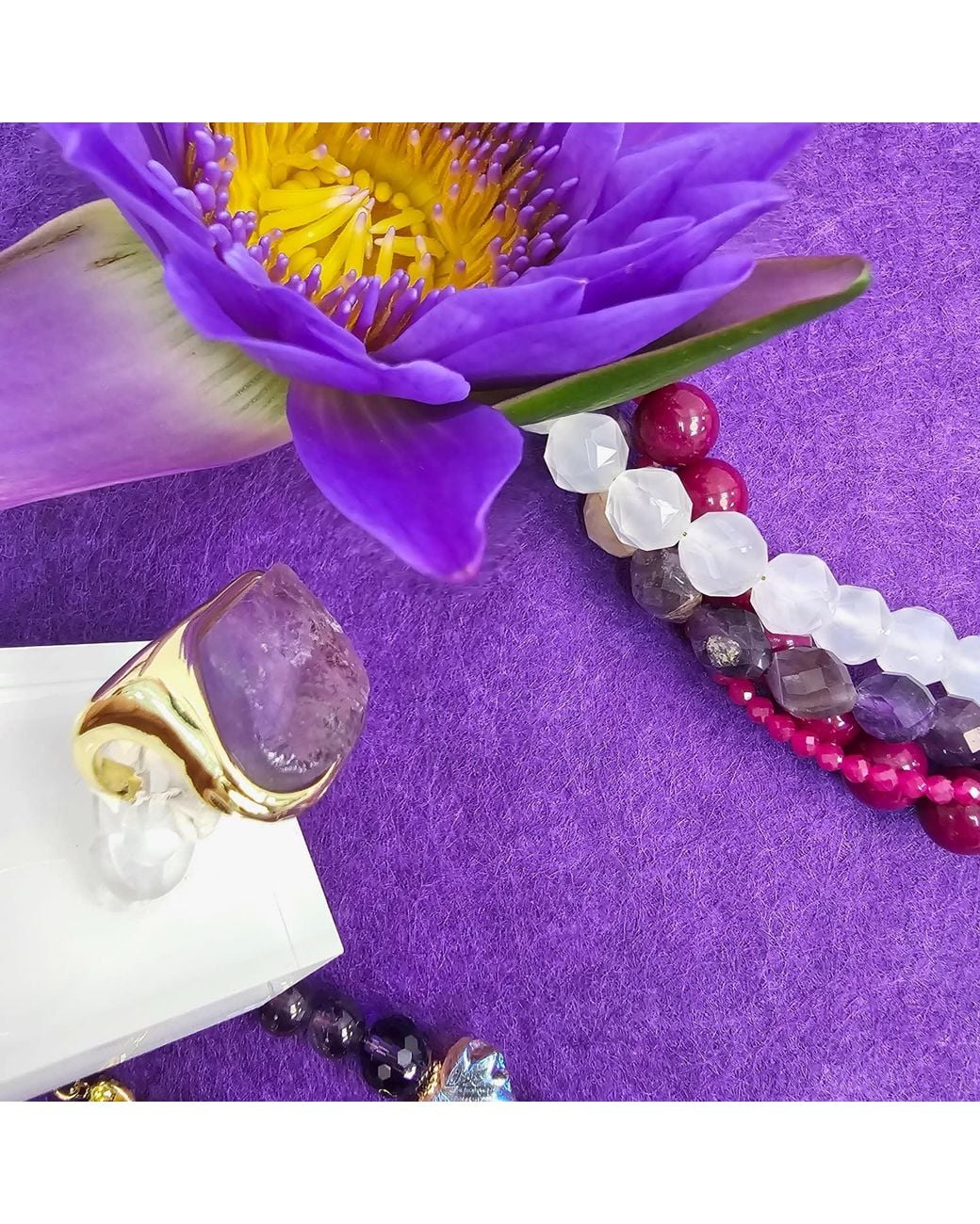 Farra Purple Unpolished Amethyst Stone Open Band Ring