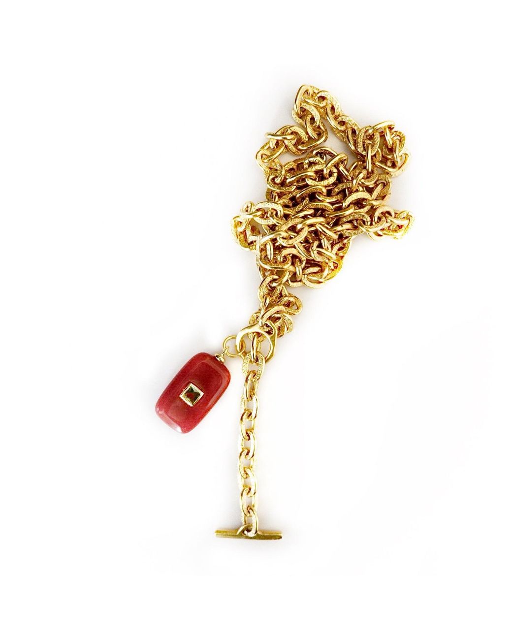 Persia Dona Jewelry White Oblong Carnelian & Vintage Chain Necklace