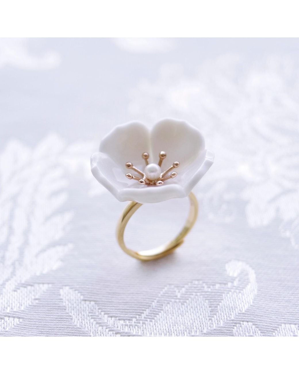 POPORCELAIN White Snow Porcelain Plum Blossom Ring