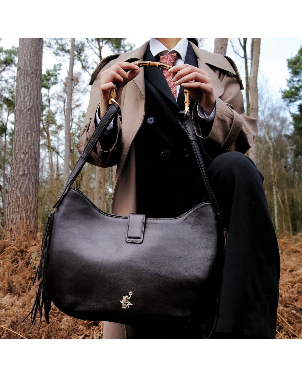 F3Rog by Rana Black Maxi Fringe Gordon Bag