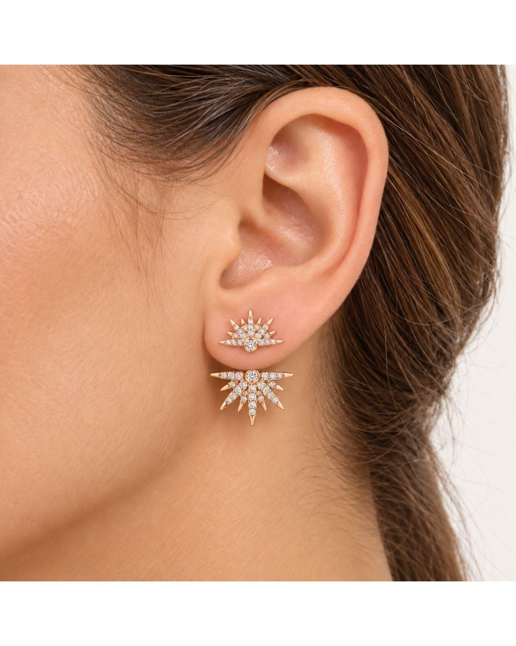 Artisan Metallic Rose 14K Rose Diamond Double Sunburst Ear Jacket Earrings