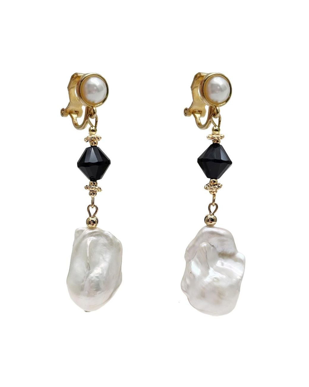 Farra Metallic Baroque Pearls With Obsidian Clip-On Earrings