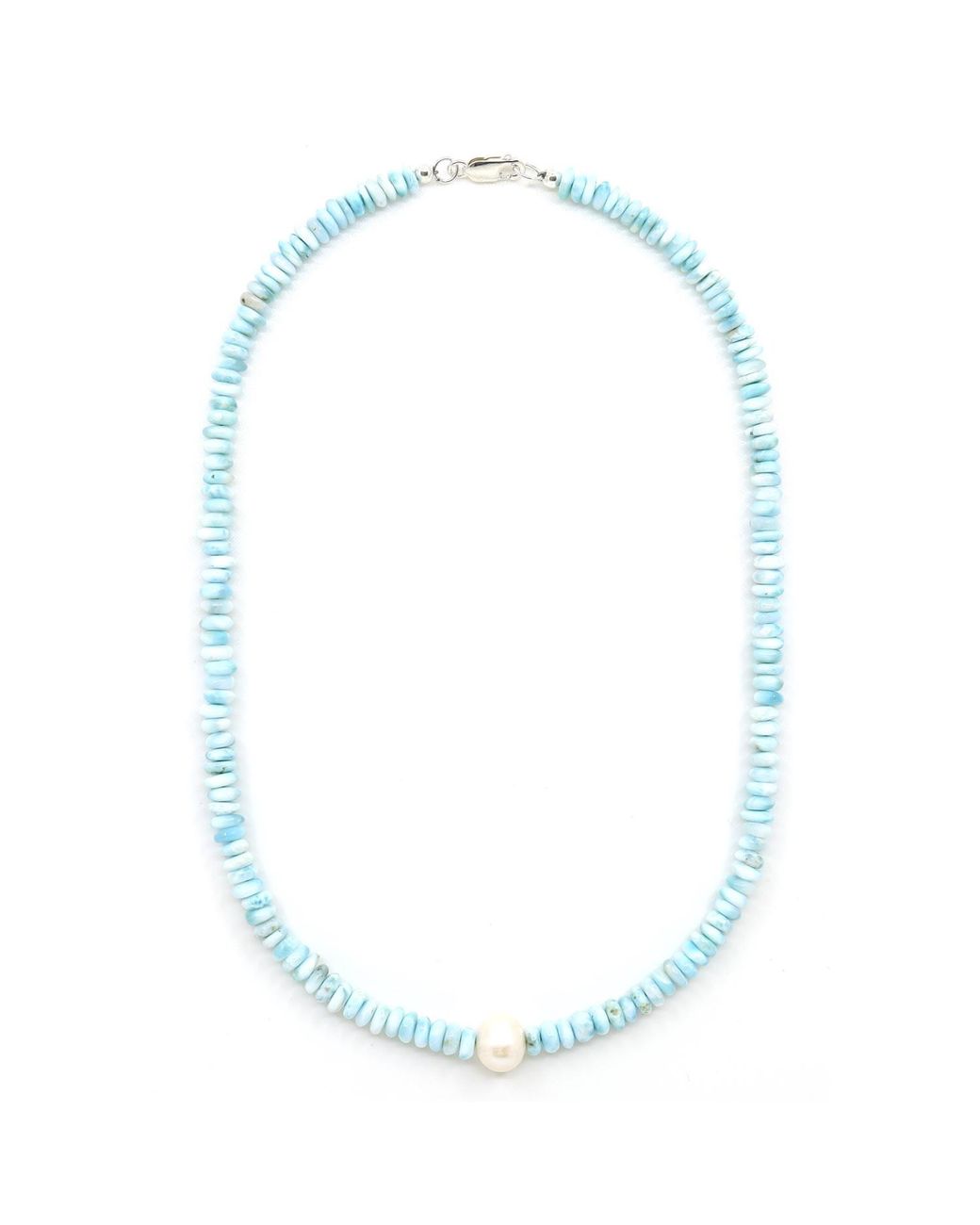 Shar Oke Blue Larimar & Freshwater Pearl Beaded Necklace