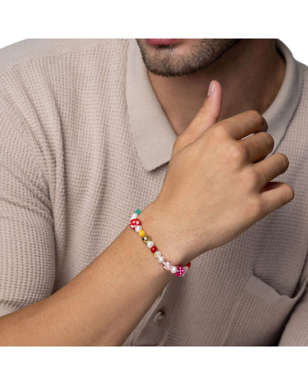 Nialaya Red Berry Pearl Bracelet With Assorted Beads for men