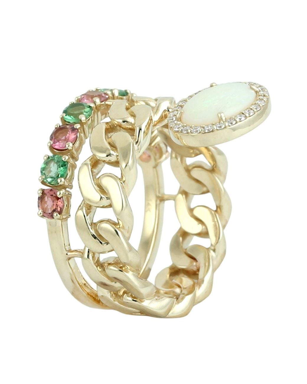 Artisan Metallic Opal, Multi Tourmaline & Diamond Chain Link Ring