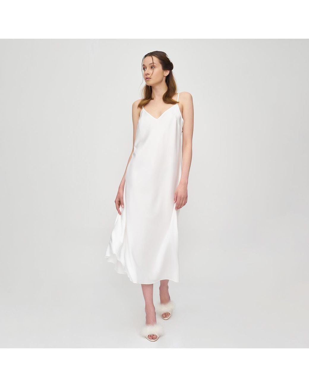 Avenue 8 White Silk Lace Midi Slip Dress