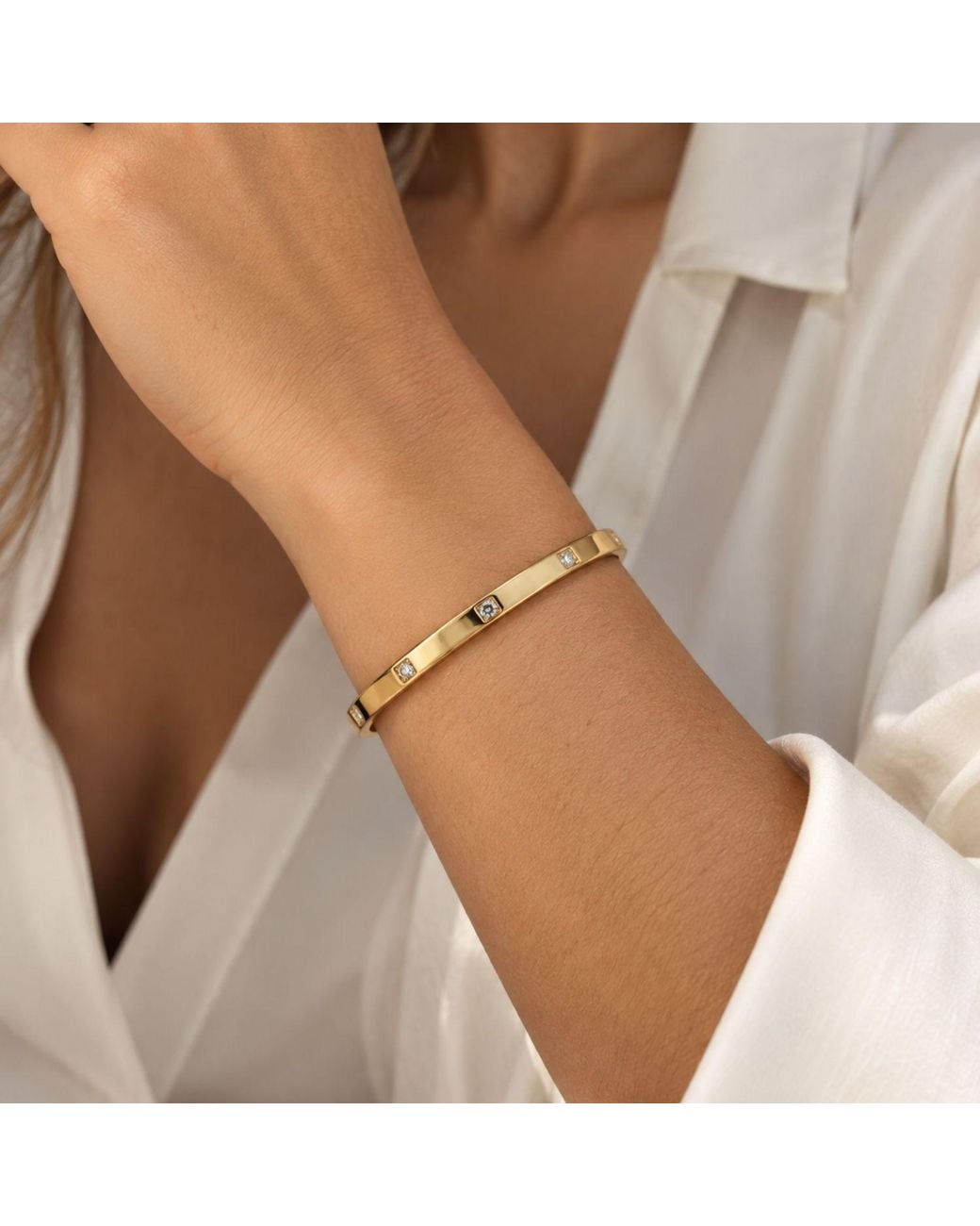 Nuvv Collection Metallic Crystal Pavé Bangle Bracelet Set
