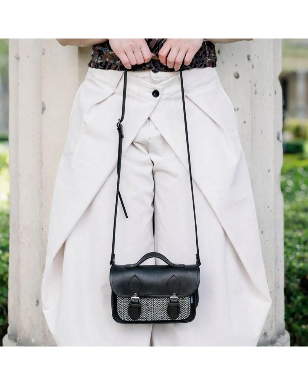 Zatchels Black Handmade Tannery Leather & Tweed Cross Body Micro Satchel Plus