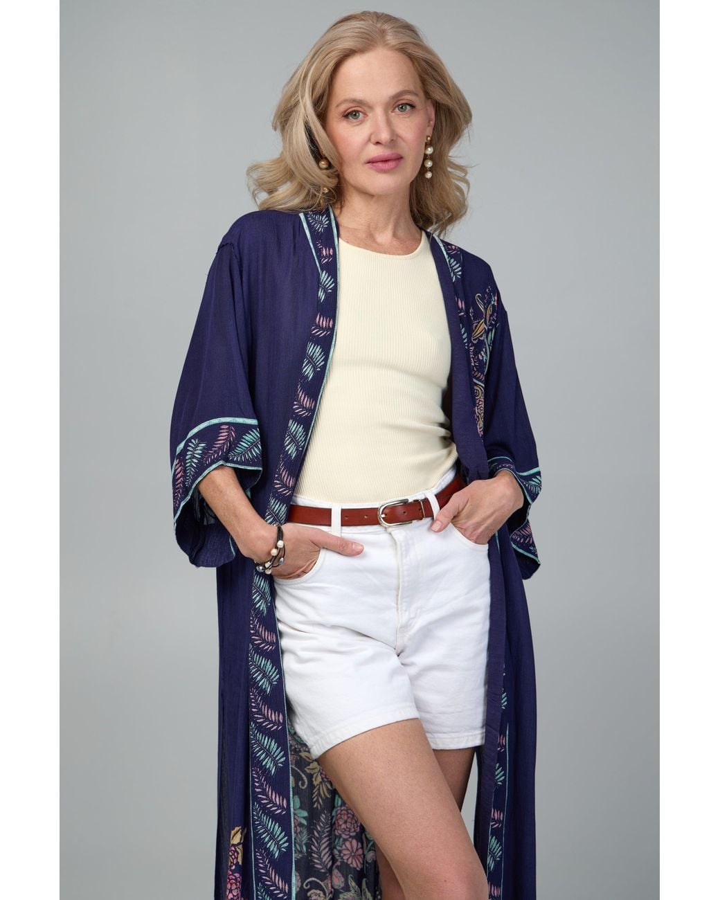Saachi Blue Flowy Paisley Kimono Long