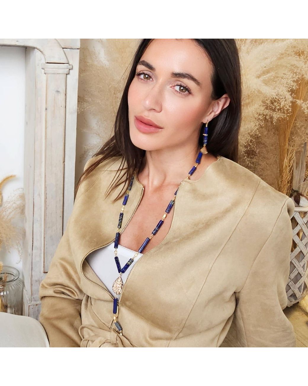 Farra Brown Lapis Y Shape With Tassel Necklace